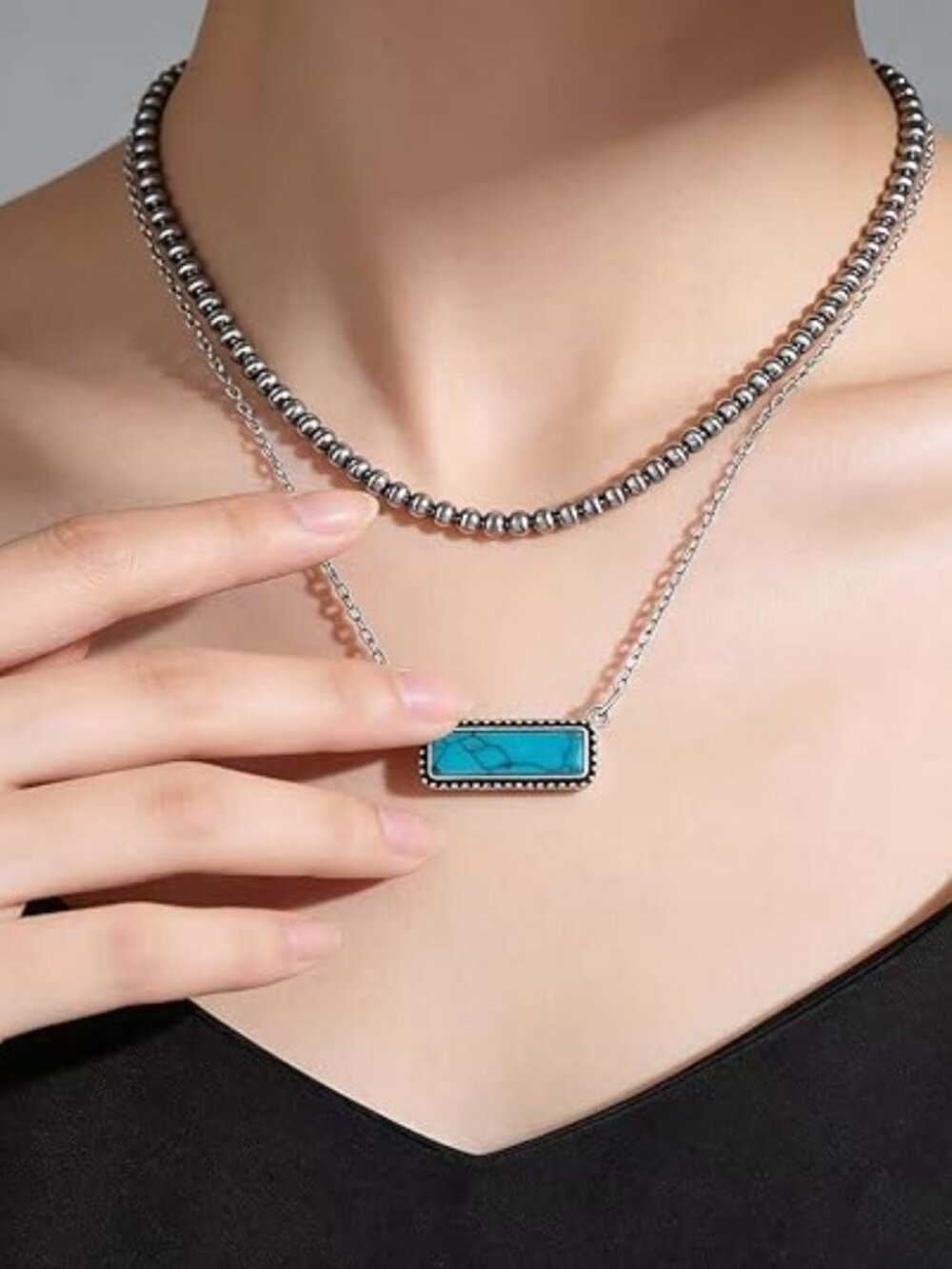 Navajo Pearl Necklace Western Jewelry for Women Turquoise Heart Bar Pendant Neck